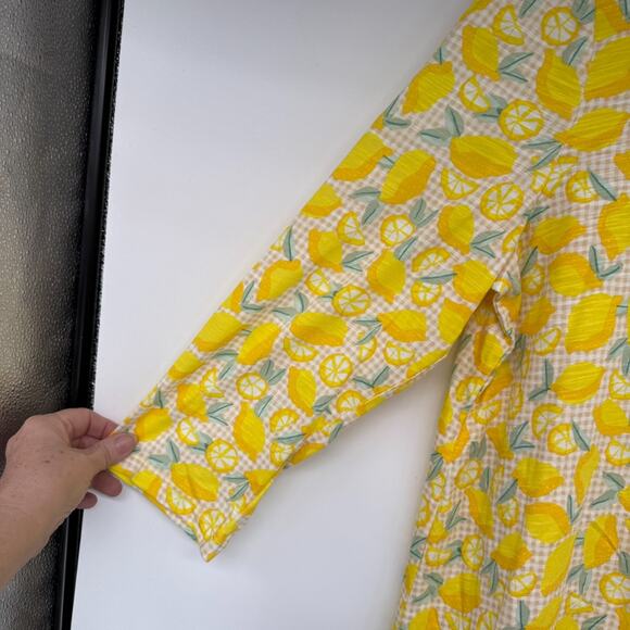 NWT Lands End Slub Jersey Tunic Swing Top Women XL Yellow Lemon Check 3/4 Sleeve - Picture 5 of 10